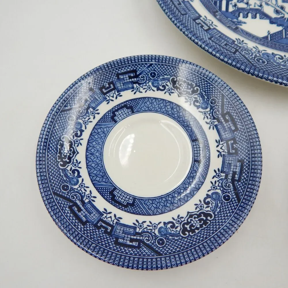 Churchill Blue Willow 3 Pc Set Dinner Plate Cup Saucer Set England